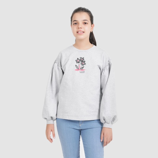 [05-010-36-109-K025-10/12A] Sweat fille avec manches tombantes FLOWERS (10/12A)