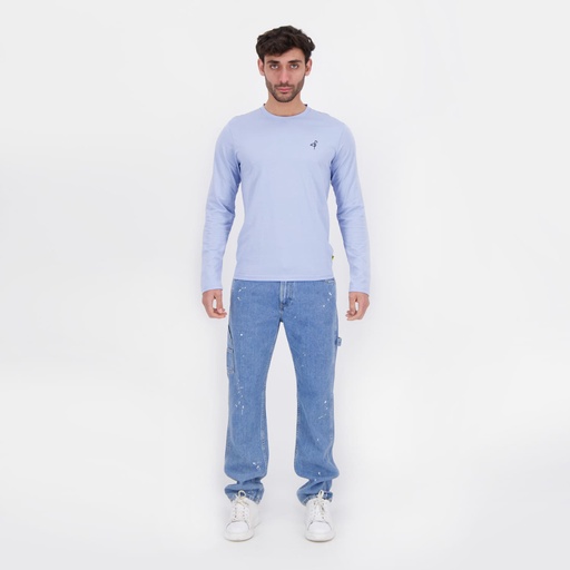 [05-010-02-255-K288-L] T-shirt homme manches longues avec broderie (Bleu Clair, L)