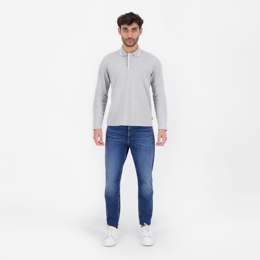 [05-010-15-015-K025-L] Polo homme manches longues avec poche passepoilée (Gris Chiné, L)