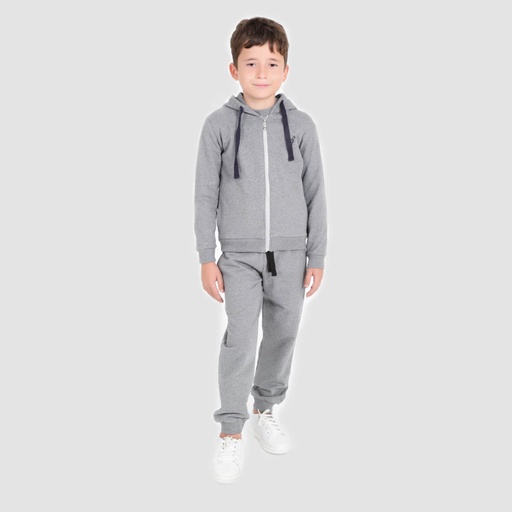 [05-010-43-043-K505-10/12A] Hoodie zippé garçon avec broderie (Gris Chiné Foncé, 10/12A)
