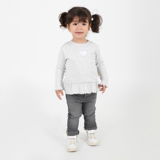 [05-010-02-285-K025-12/18M] T-shirt côtelé bébé avec volant et cut out cœur (Gris Chiné, 12-18M)