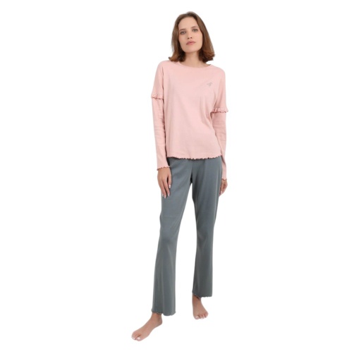[05-010-16-256-K866-L] Pyjama côtelé femme manches longues avec volant (L)