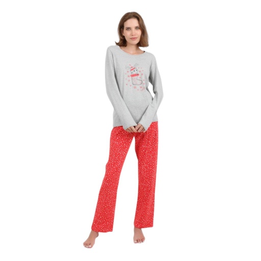 [05-010-16-257-K867-L] Pyjama femme manches longues CHAUSSETTE DE NOËL (L)
