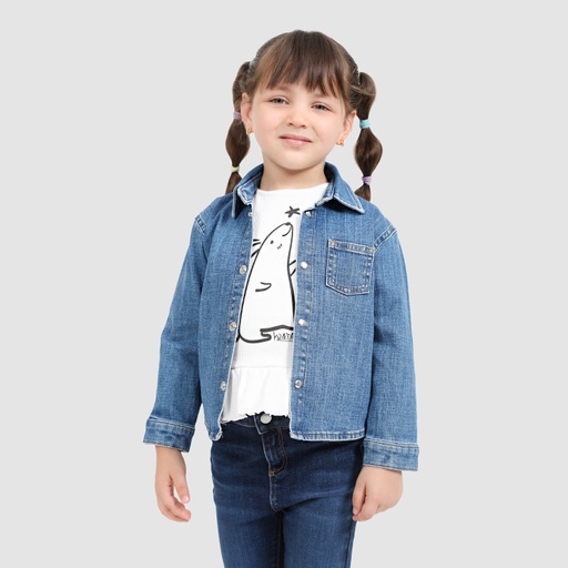 [01-010-09-056-K419-12-18MOIS] Chemise bébé avec poche poitrine en jeans (12-18M)