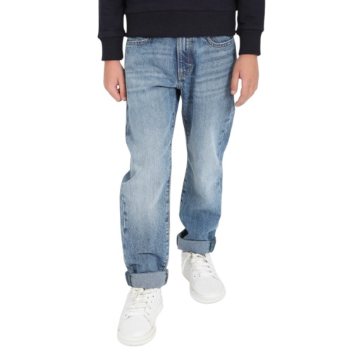 [01-010-01-448-K419-10/12ANS] Straight jeans garçon avec revers (Jeans Bleu  Moyen, 10-12A)