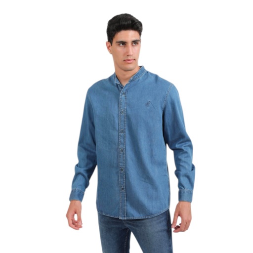 [01-010-09-063-K412-L] Chemise col tunisien homme en jeans - TAMIM (L)
