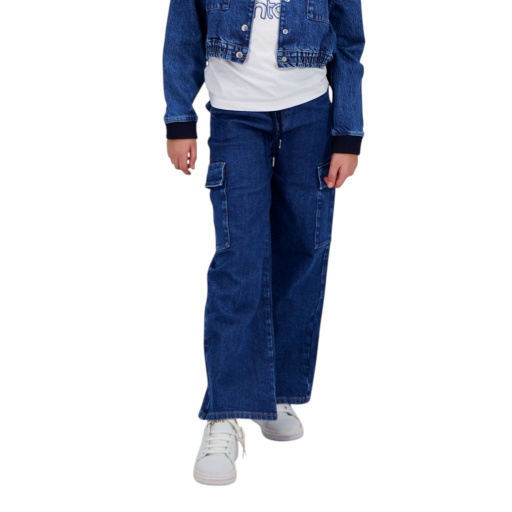 [01-010-01-458-K419-10/12A] Cargo fille en jeans avec piping (10-12A)