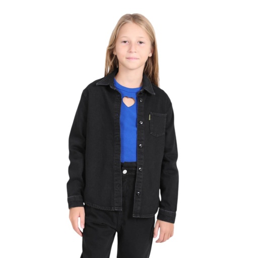 [01-010-09-066-K160-10-12ANS] Chemise fille avec poche poitrine en jeans (10-12A)
