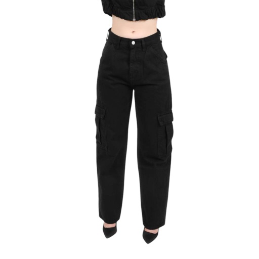 [01-010-01-461-K040-24] Pantalon cargo femme-KAMILA (Noir, 24)