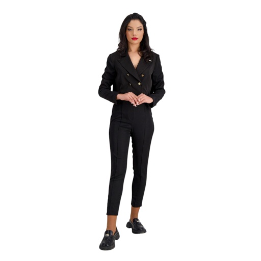 [01-010-108-001-K040-L] Blazer crop femme en chaine et trame (Noir, L)