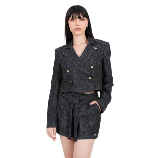 [01-010-108-002-K901-L] Blazer crop femme en tweed (L)