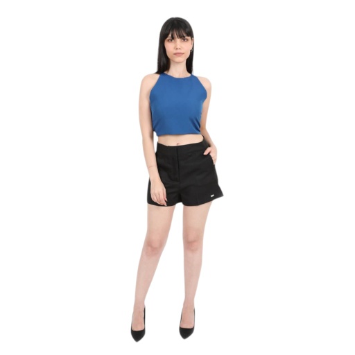 [01-010-59-006-K134-L] Top femme avec lacets en chaine et trame (Bleu Roi, L)