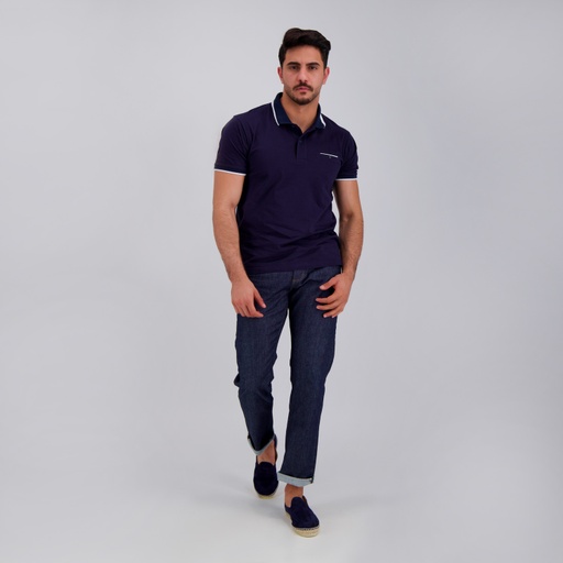 [05-010-15-059-K015-L] Polo homme manches courtes avec poche passpoilée (Bleu Marine, L)