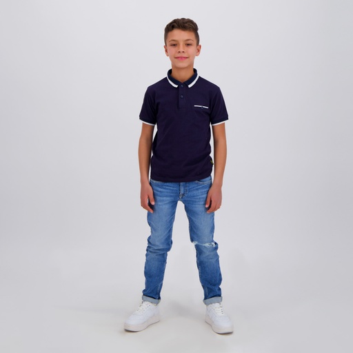 [05-010-15-065-K015-10/12A] Polo garçon manches courtes en jersey avec poche passpoilée (Bleu Marine, 10/12 A)
