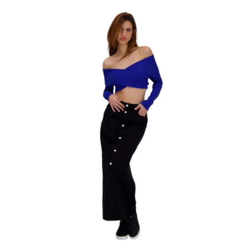 [05-010-59-007-K134-L] Top côtelé femme manches longues croisé (Bleu Roi, L)