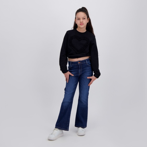 [05-010-36-138-K040-10/12A] Sweat fille manches longues avec détail galant (Noir, 10/12A)