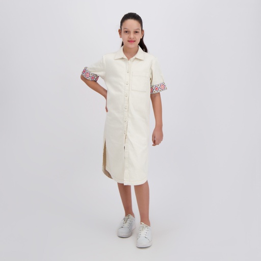 [01-010-78-007-K579-10-12A] Robe chemise maxi fille en jeans (10/12 A)