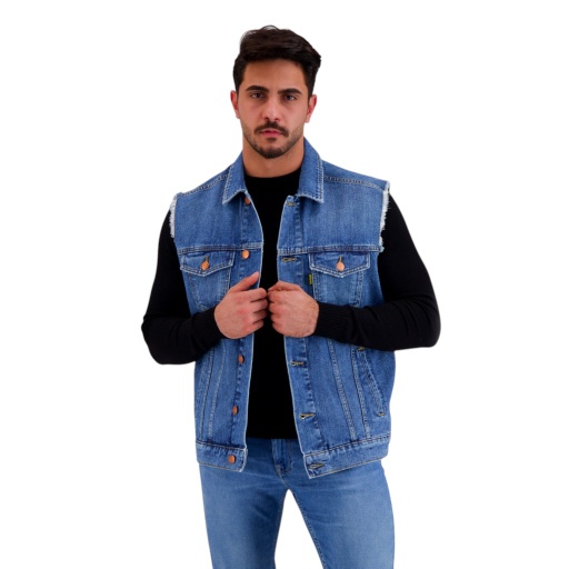 [01-010-10-074-K419-L] Regular jacket homme sans manche en jeans - KENZI (L)