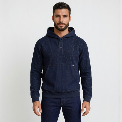 [01-010-43-078-K490-L] Hoodie homme en jeans imprimé laser - HOUSSEIN (L)
