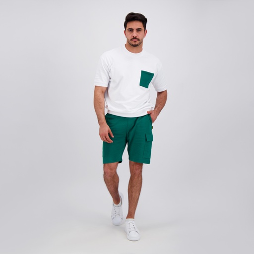 [05-010-36-147-K628-M] Sweat homme manches courtes avec poche plaquée (Blanc &amp; Vert, M)