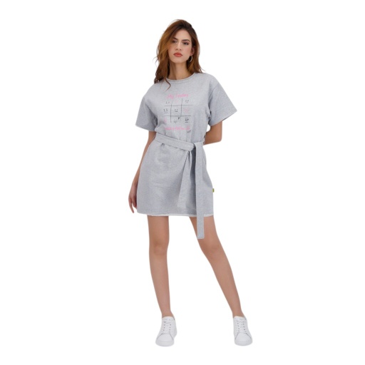 [05-010-17-090-K025-L] Robe femme manches courtes avec ceinture à la taille كل ساعة و علمها (L)