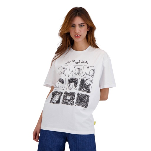 [05-010-02-590-K000-L] T-shirt oversized femme manches courtes إفراط في التفكير (L)