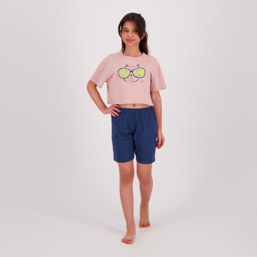 [05-010-28-032-K916-10/12A] Pyjama fille t-shirt crop et short ميعاو (10/12A)