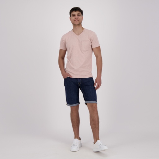[05-010-02-617-K045-L] T-shirt homme manches courtes col v avec poche (Rose Clair, L)