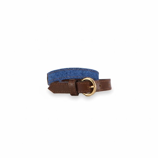 [01-010-131-001-K934-U] Bracelet unisexe en cuir et denim (Jeans Bleu Moyen &amp; Cuir Marron)