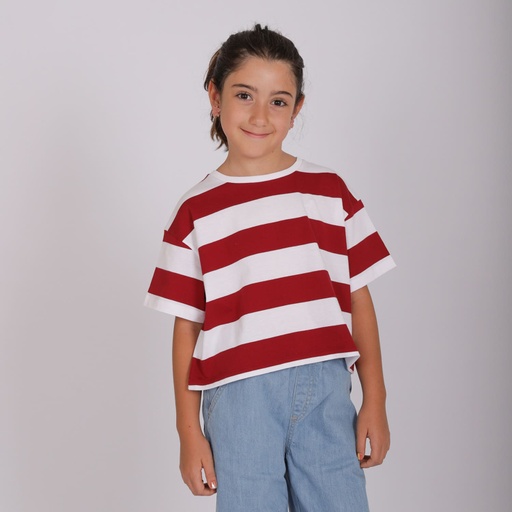 [05-010-02-653-K890-10/12A] T-shirt sur taille rayé fille manches courtes (10/12A)