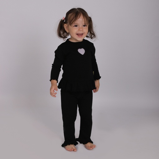 [05-010-69-006-K040-12/18M] Set côtelé bébé  avec volant  et cut out cœur (Noir, 12/18M)