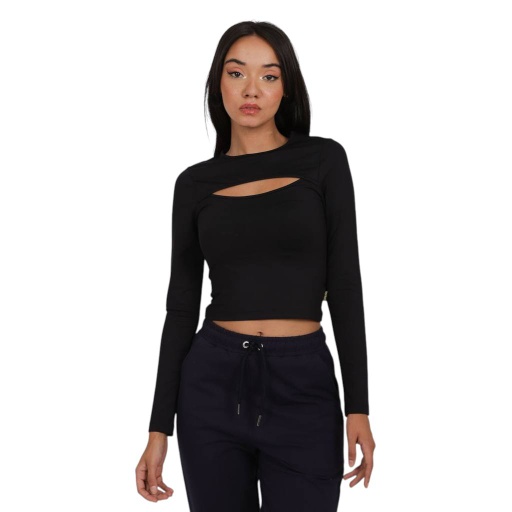 [05-010-02-655-K040-L] T-shirt femme manches longues avec cut out (L)