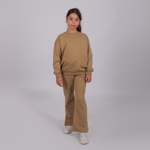 [05-010-65-052-K156-10/12A] Jogger cargo fille jambe droite (Marron Clair , 10/12A)