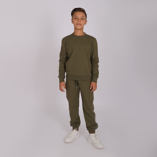 [05-010-36-115-K058-10/12A] Sweat garçon avec broderie (Vert Militaire, 10/12A)