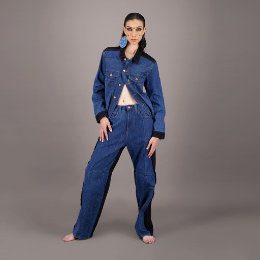 [01-010-10-096-K952-L/XL] Veste oversized unisexe PATCHWORK en jeans UPCYCLING METHODS - TUNIS FASHION WEEK 2024 (L/XL)