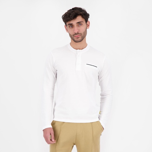 [05-010-02-698-K000-L] T-shirt homme manches longues col tunisien  et poche passepoilée (L)