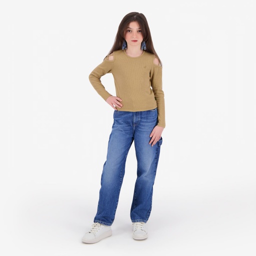 T-shirt côtelé fille avec épaules dénudées