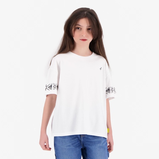 [05-010-02-718-K000-10/12A] T-shirt oversized fille manches courtes avec des formes aux manches (10/12A)