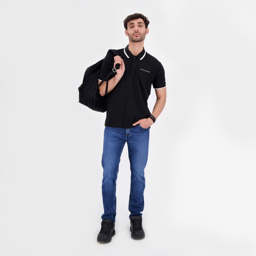 [05-010-15-074-K040-L] Polo homme manches courtes avec poche passepoilée (Noir, L)