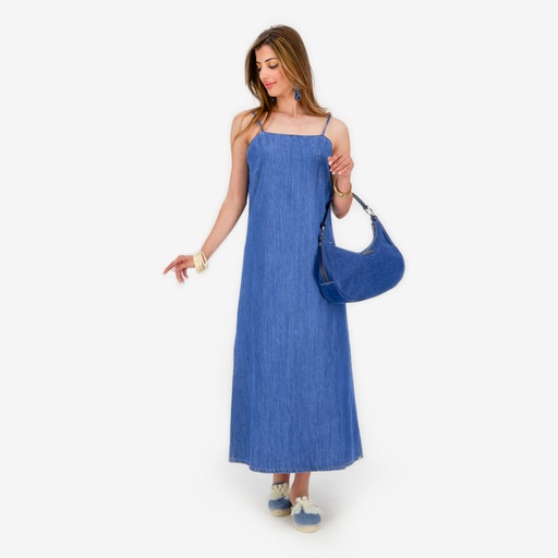 [01-010-09-092-K419-L] Robe bretelle femme en jeans - THANA (L)