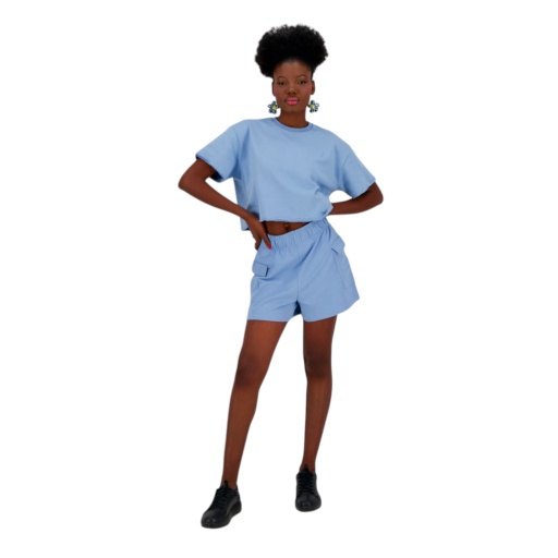 [05-010-18-077-K288-L] Short cargo femme en molleton (Bleu Clair, L)