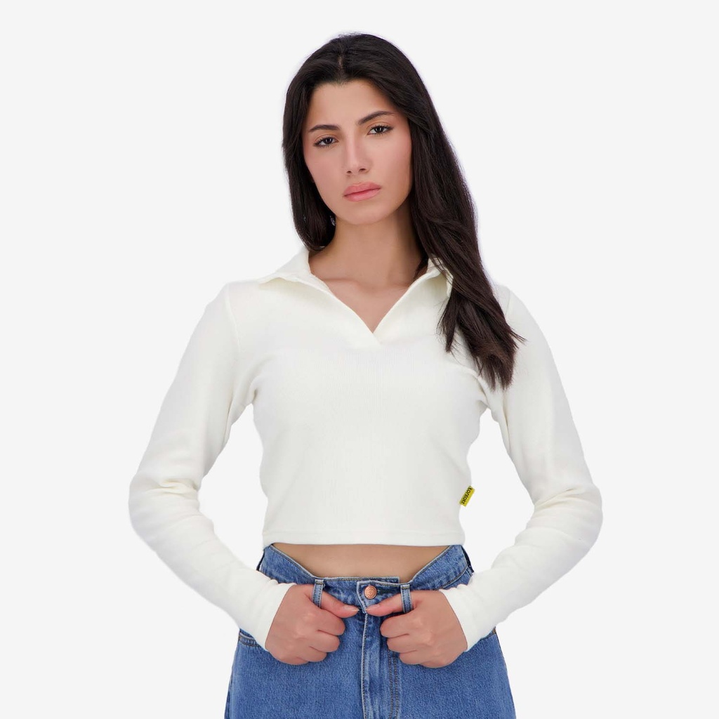 Polo côtelé femme manches longues