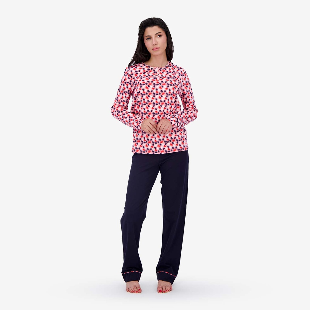 Pyjama femme manches longues avec patte boutonnée