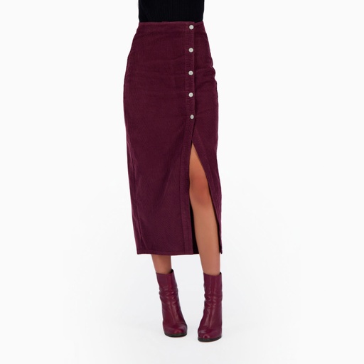 [01-010-21-040-K486-24] Jupe midi femme boutonnée en velours SOULEF (24)