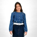 Blouse fille boutonnée avec volant et broderie anglaise