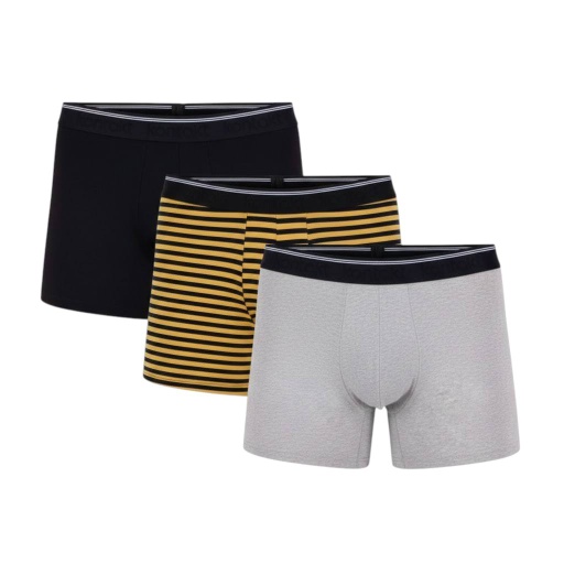 [05-010-06-043-K999-3XL] Lot de 3 boxers homme grandes tailles en coton stretch (Noir Rayure Jaune Moutard &amp; Noir &amp; Gris Chiné, 3XL)
