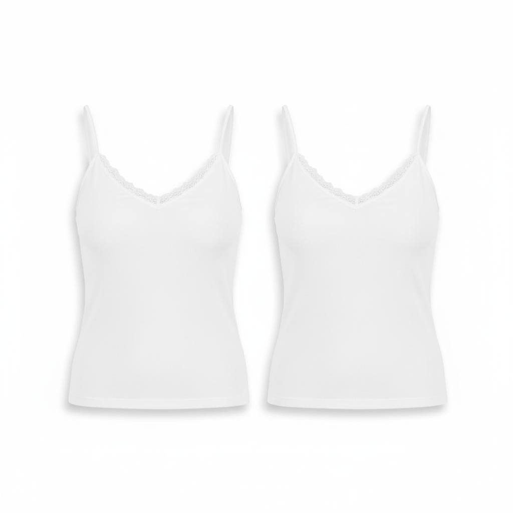 Lot de 2 Caracos femme col v avec dentelle en coton stretch