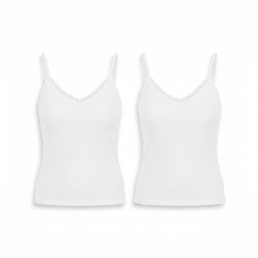 [05-010-08-030-K000-L] Lot de 2 Caracos femme col v avec dentelle en coton stretch (Blanc, L)