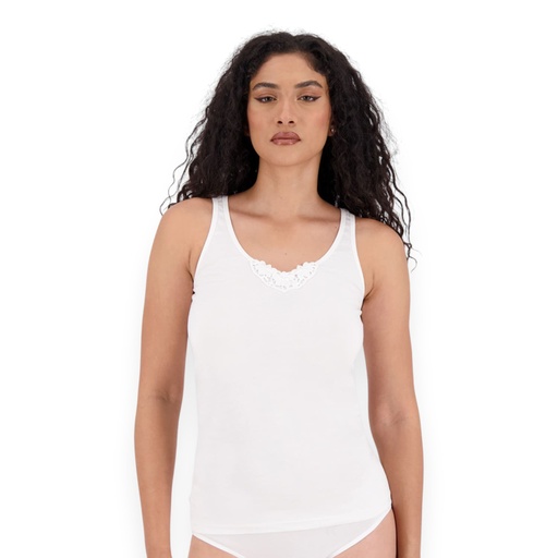 [05-010-34-017-K000-L] Débardeur femme en coton bio détail dentelle (Blanc, L)