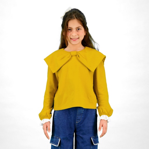 [05-010-36-243-K128-10-12A] Sweat fille col noeud avec volants (10-12A)